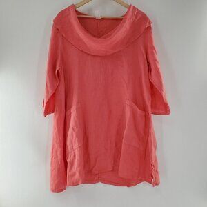 Match Point‎ U.S.A. Pink Woman's Plus Short M Sleeves 100% Linen